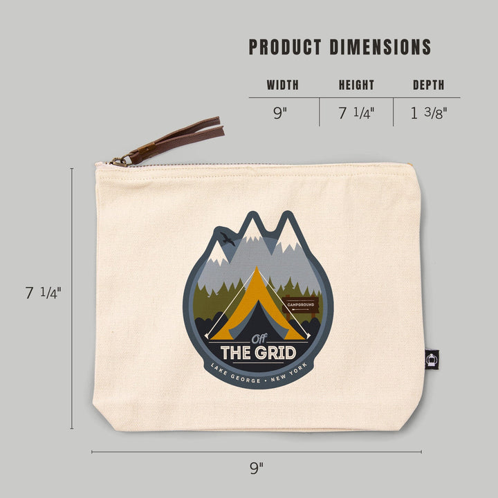 Lake George, New York, Off the Grid, Tent,, Organic Cotton Zipper Pouch, Go Bag Go Bag Lantern Press 