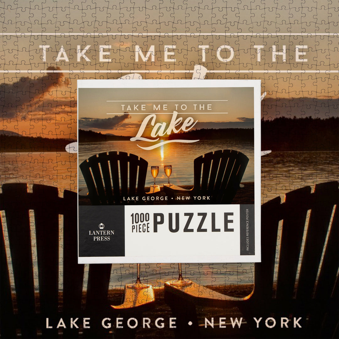 Lake George, New York, Take Me to the Lake, Sunset View, Jigsaw Puzzle Puzzle Lantern Press 