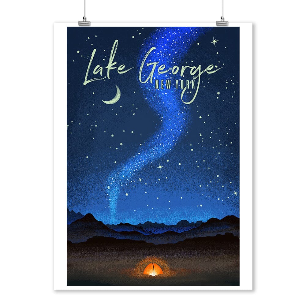 Lake George, New York, Tent and Night Sky, Mid-Century Style, Art & Giclee Prints - Lantern Press