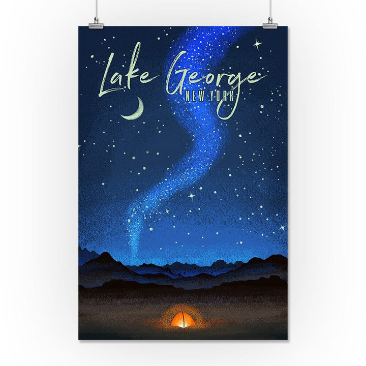 Lake George, New York, Tent and Night Sky, Mid-Century Style, Art & Giclee Prints - Lantern Press