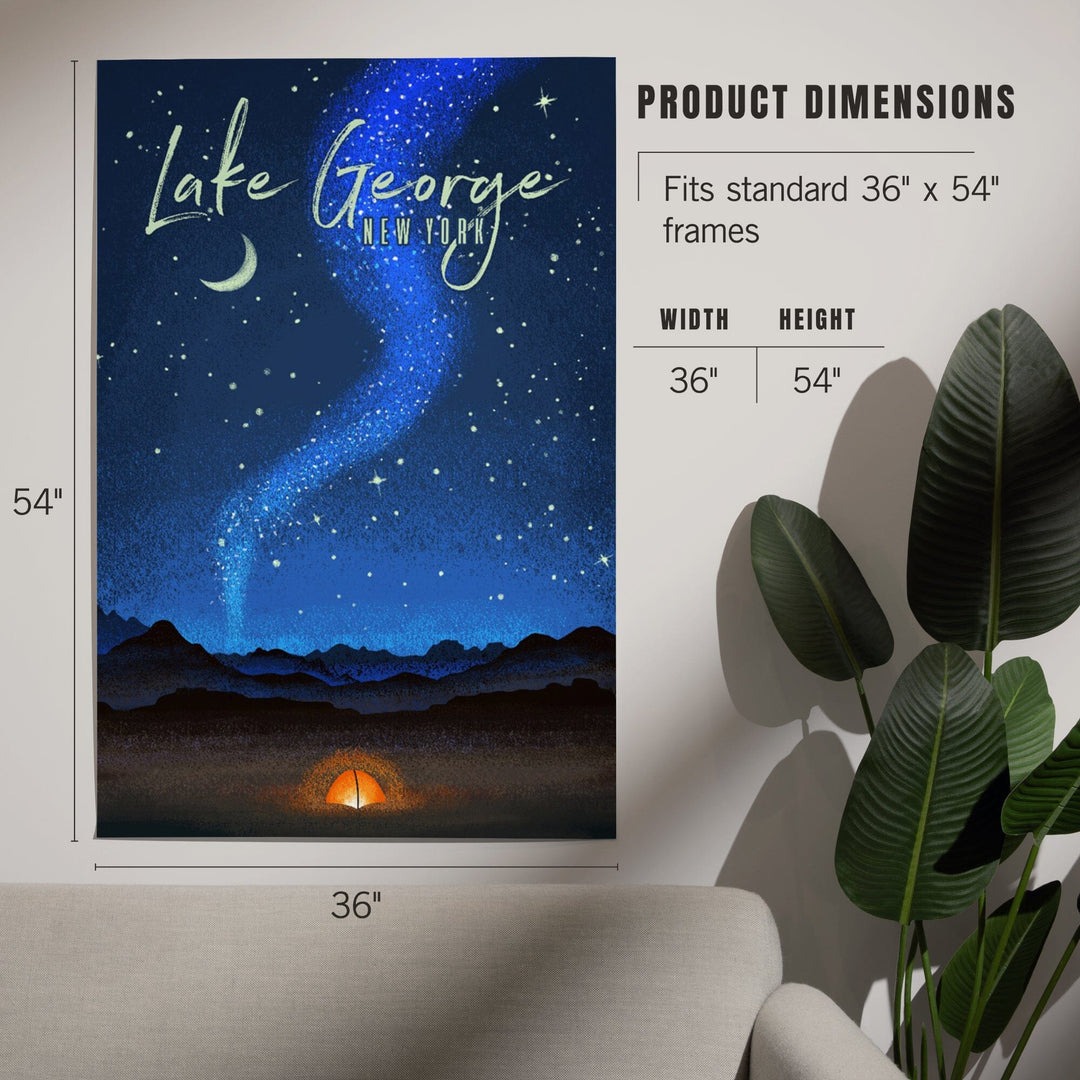 Lake George, New York, Tent and Night Sky, Mid-Century Style, Art & Giclee Prints - Lantern Press