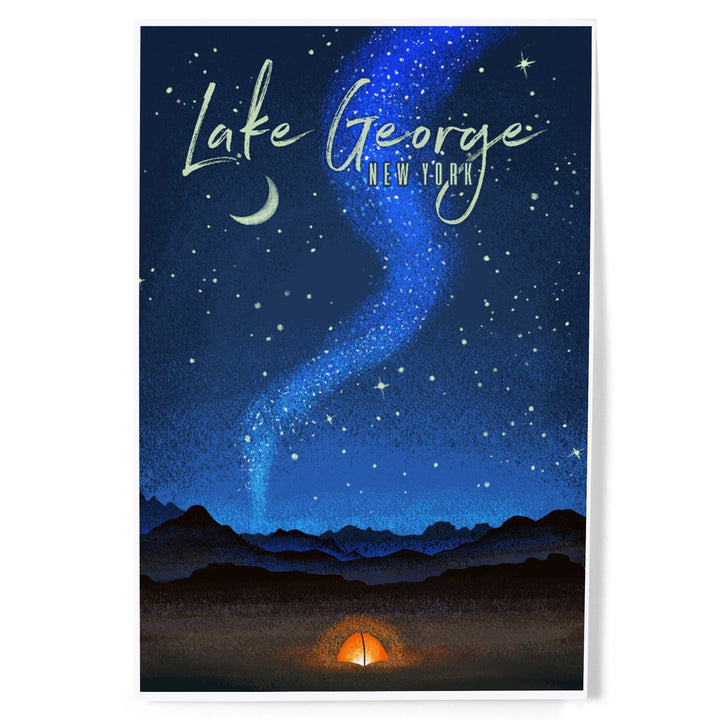 Lake George, New York, Tent and Night Sky, Mid-Century Style, Art & Giclee Prints - Lantern Press