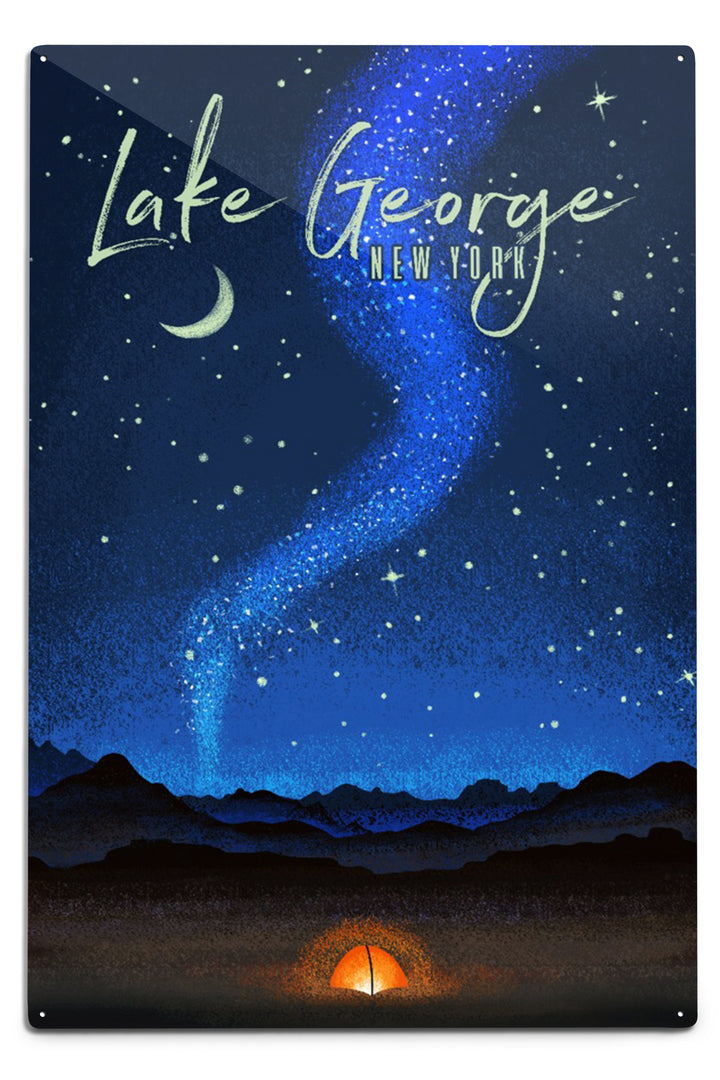 Lake George, New York, Tent and Night Sky, Mid-Century Style, Art & Giclee Prints - Lantern Press