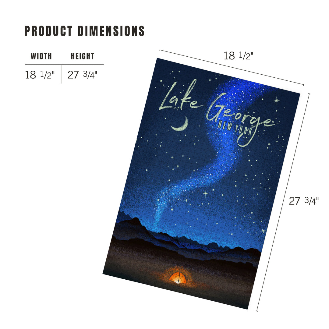Lake George, New York, Tent and Night Sky, Mid-Century Style, Jigsaw Puzzle Puzzle Lantern Press 