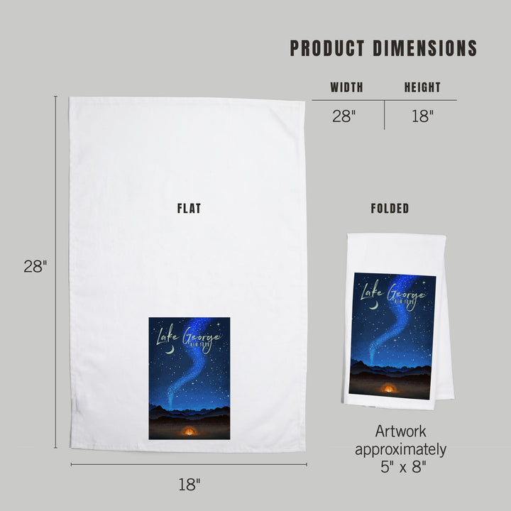 Lake George, New York, Tent and Night Sky, Mid-Century Style, Organic Cotton Kitchen Tea Towels Kitchen Lantern Press 