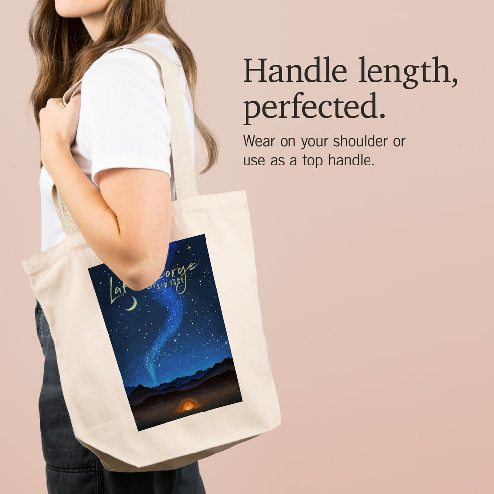 Lake George, New York, Tent and Night Sky, Mid-Century Style, Tote Bag Totes Lantern Press 