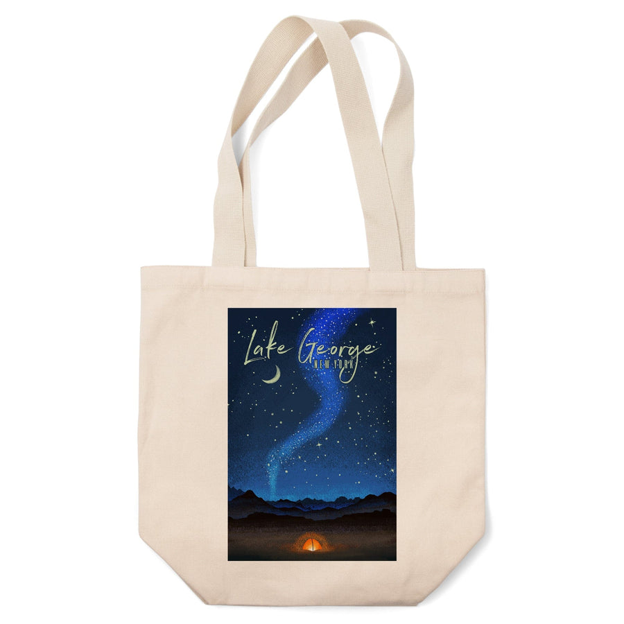 Lake George, New York, Tent and Night Sky, Mid-Century Style, Tote Bag Totes Lantern Press 