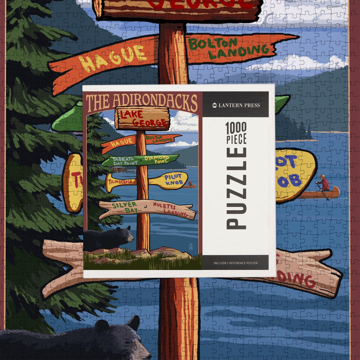 Lake George, New York, The Adirondacks, Destinations Sign, Jigsaw Puzzle Puzzle Lantern Press 