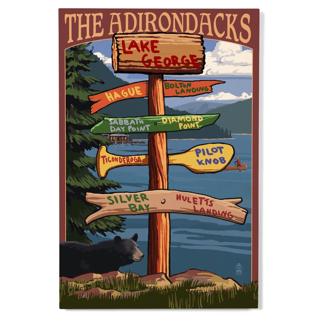 Lake George, New York, The Adirondacks, Destinations Sign, Lantern Press Artwork, Wood Signs and Postcards Wood Lantern Press 
