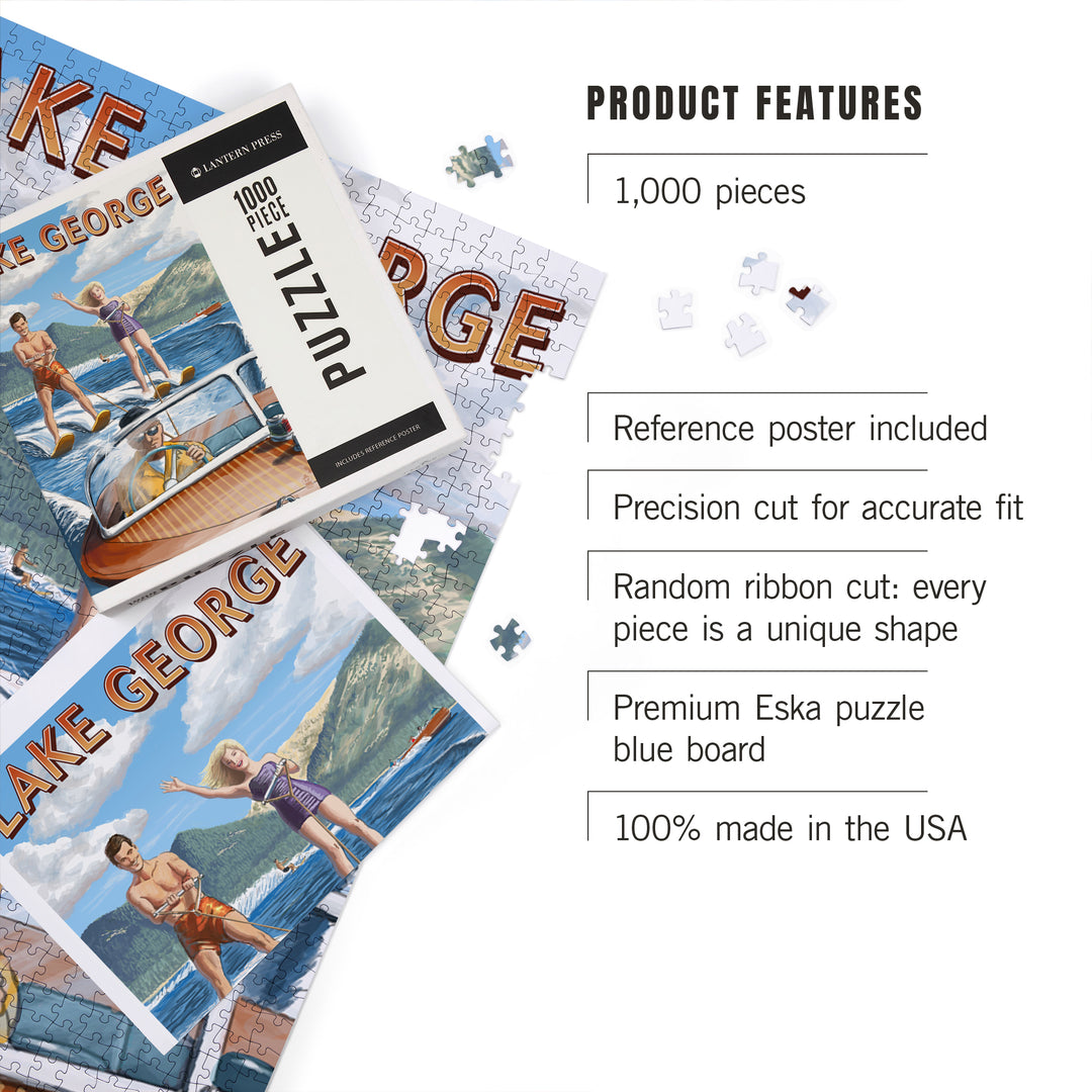 Lake George, New York, Water Skiing Scene, Jigsaw Puzzle Puzzle Lantern Press 