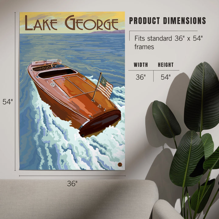 Lake George, New York, Wooden Boat on Lake, Art & Giclee Prints Art Lantern Press 