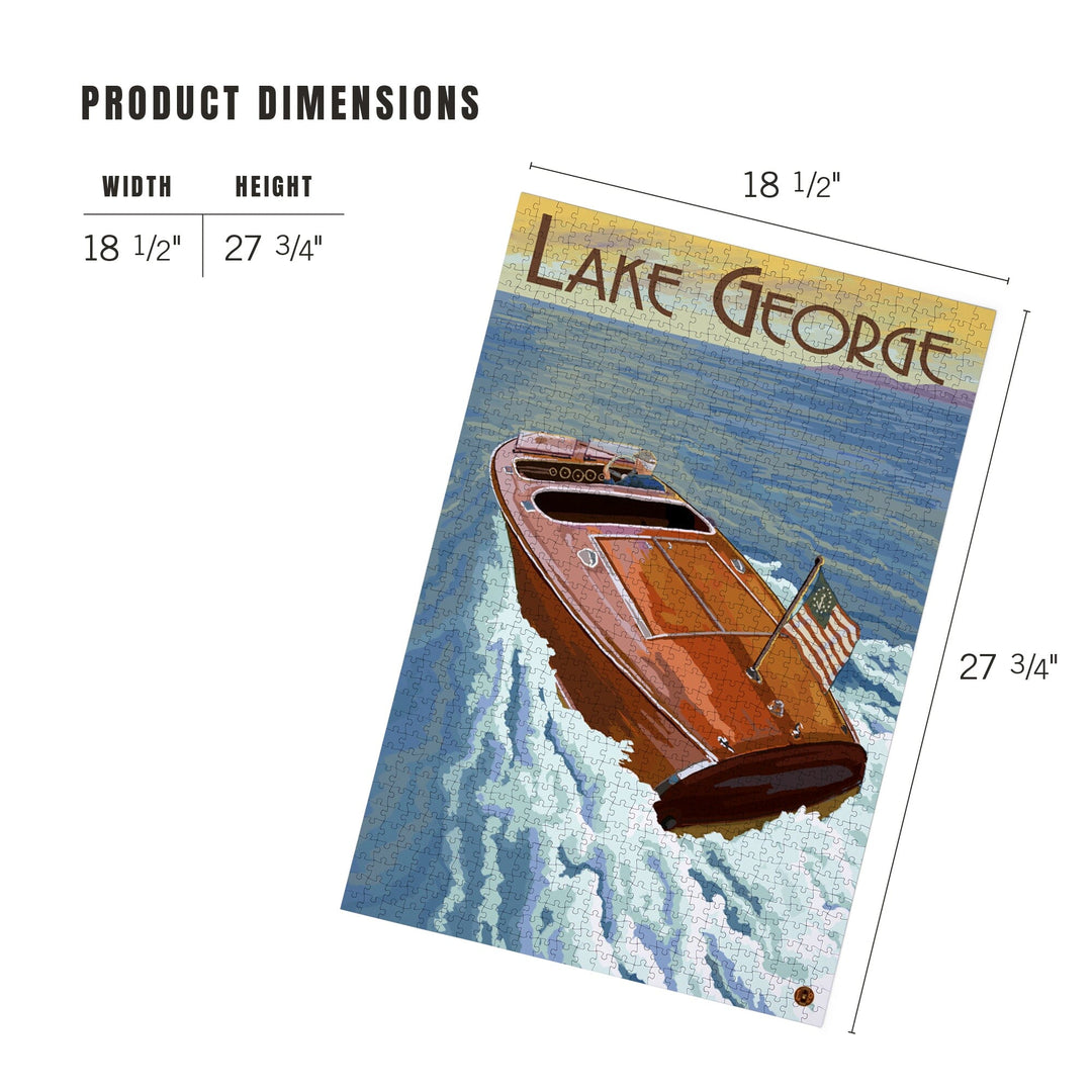 Lake George, New York, Wooden Boat on Lake, Jigsaw Puzzle Puzzle Lantern Press 