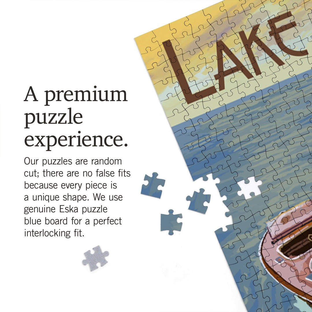 Lake George, New York, Wooden Boat on Lake, Jigsaw Puzzle Puzzle Lantern Press 
