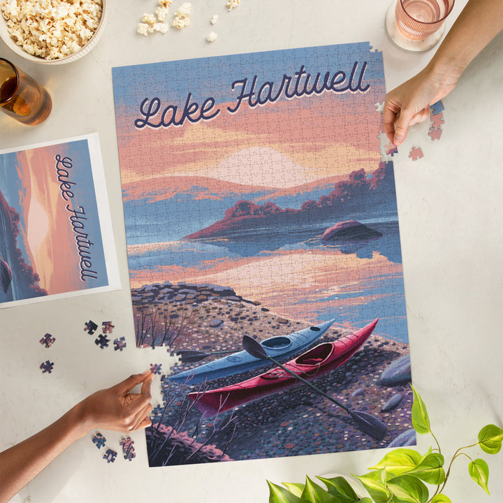 Lake Hartwell, South Carolina, Glassy Sunrise, Kayak, Jigsaw Puzzle Puzzle Lantern Press 