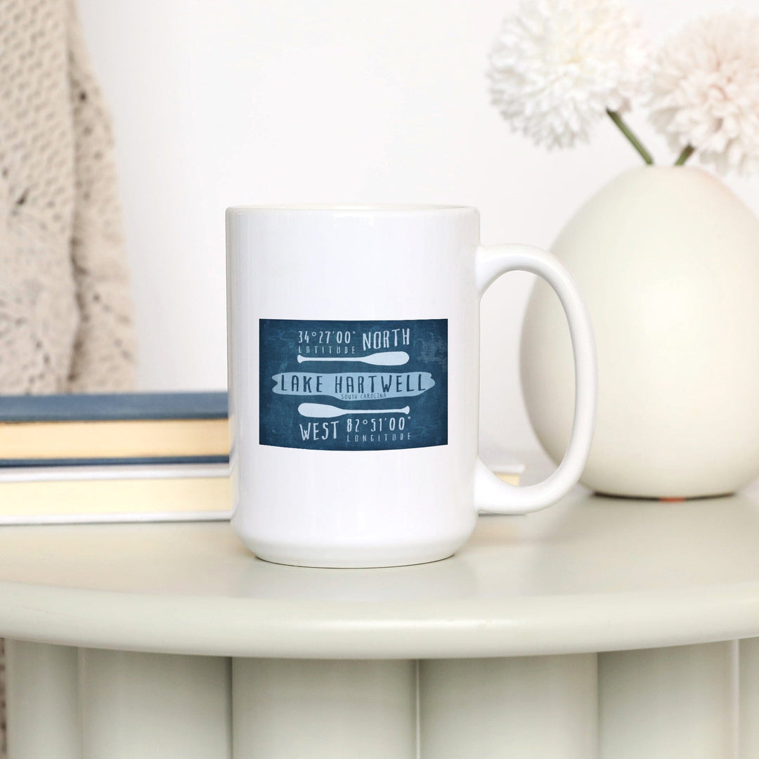 Lake Hartwell, South Carolina, Lake Essentials, Latitude & Longitude, Lantern Press Artwork, Ceramic Mug Mugs Lantern Press 