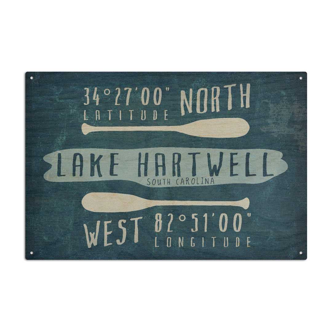 Lake Hartwell, South Carolina, Lake Essentials, Latitude & Longitude, Lantern Press Artwork, Wood Signs and Postcards Wood Lantern Press 10 x 15 Wood Sign 