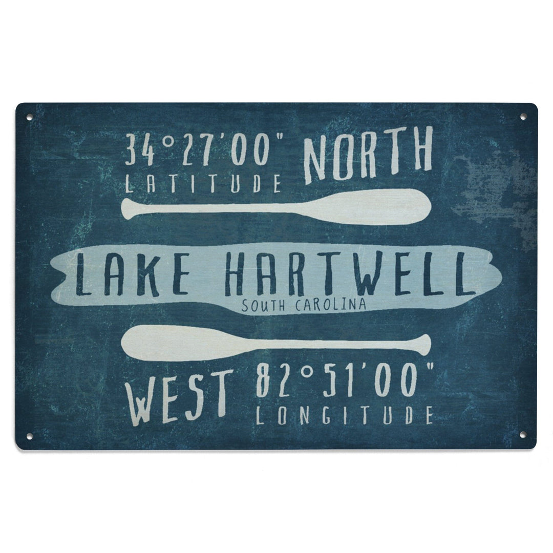 Lake Hartwell, South Carolina, Lake Essentials, Latitude & Longitude, Lantern Press Artwork, Wood Signs and Postcards Wood Lantern Press 