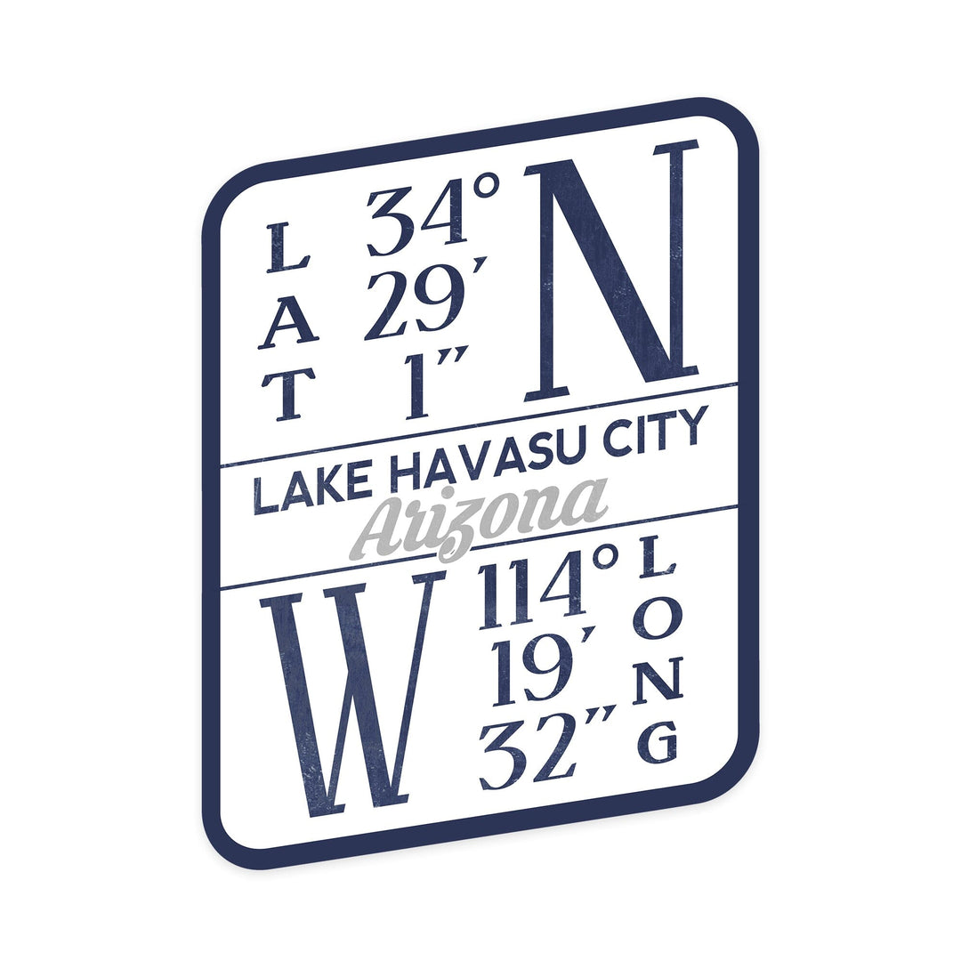 Lake Havasu City, Arizona, Latitude and Longitude, Contour, Vinyl Sticker - Lantern Press