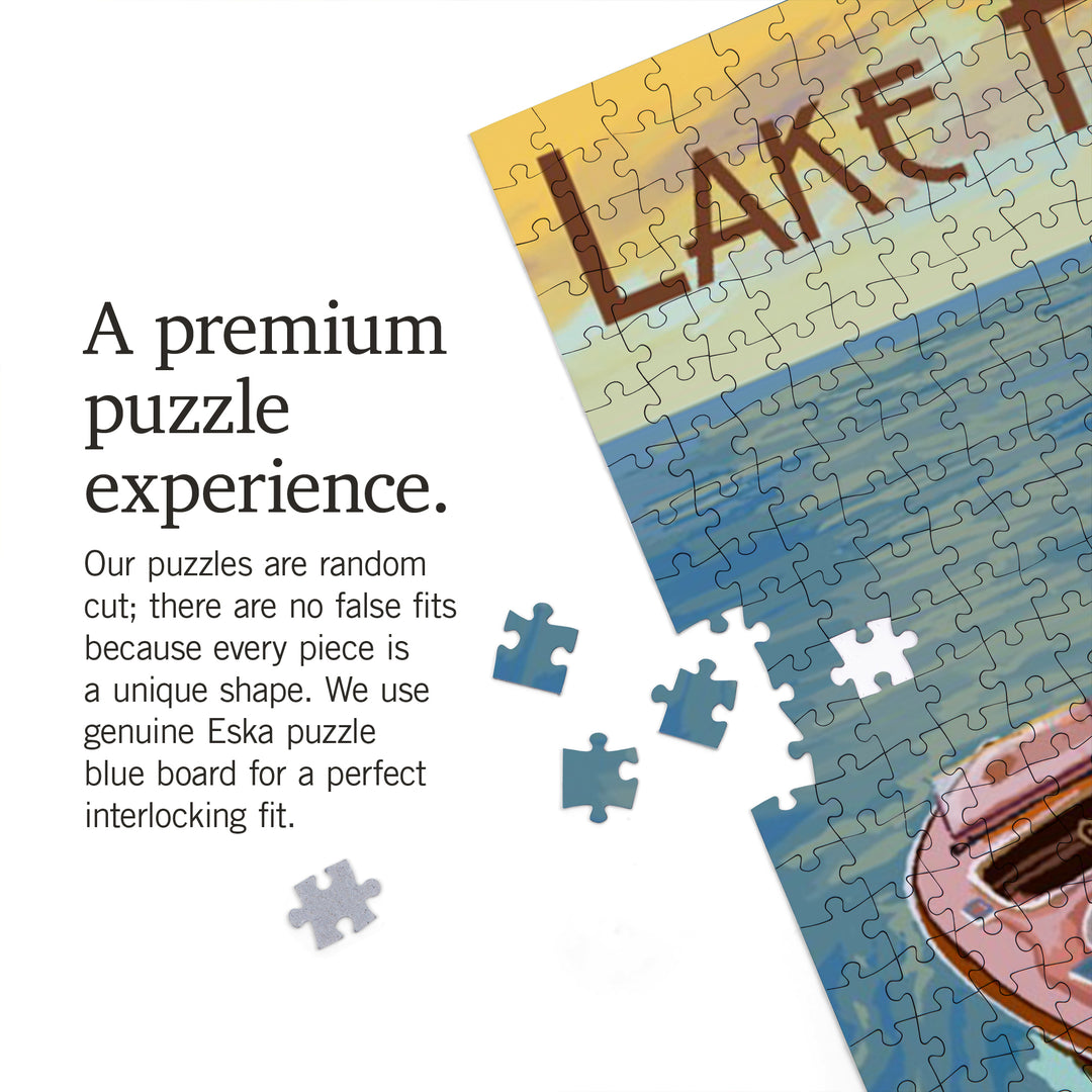 Lake Hopatcong, New Jersey, Wooden Boat on Lake, Jigsaw Puzzle Puzzle Lantern Press 