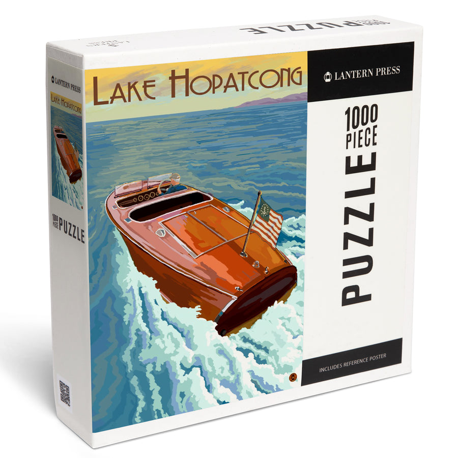 Lake Hopatcong, New Jersey, Wooden Boat on Lake, Jigsaw Puzzle Puzzle Lantern Press 