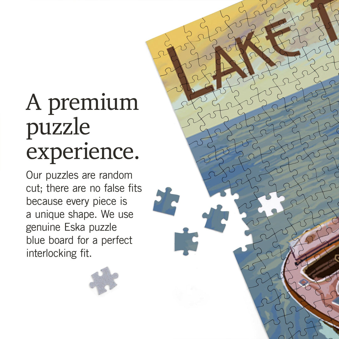 Lake Hopatcong, New Jersey, Wooden Boat on Lake, Jigsaw Puzzle Puzzle Lantern Press 