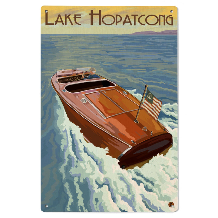 Lake Hopatcong, New Jersey, Wooden Boat on Lake, Lantern Press Artwork, Wood Signs and Postcards - Lantern Press