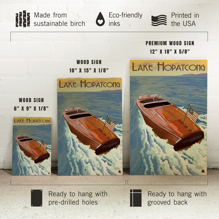 Lake Hopatcong, New Jersey, Wooden Boat on Lake, Lantern Press Artwork, Wood Signs and Postcards - Lantern Press