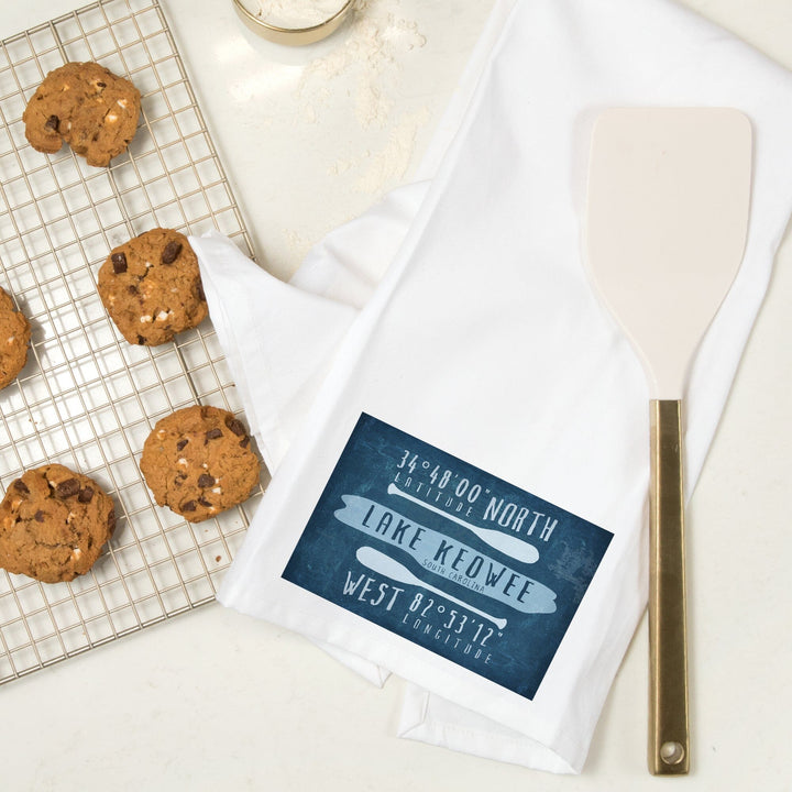 Lake Keowee, South Carolina, Lake Essentials, Latitude and Longitude, Organic Cotton Kitchen Tea Towels Kitchen Lantern Press 