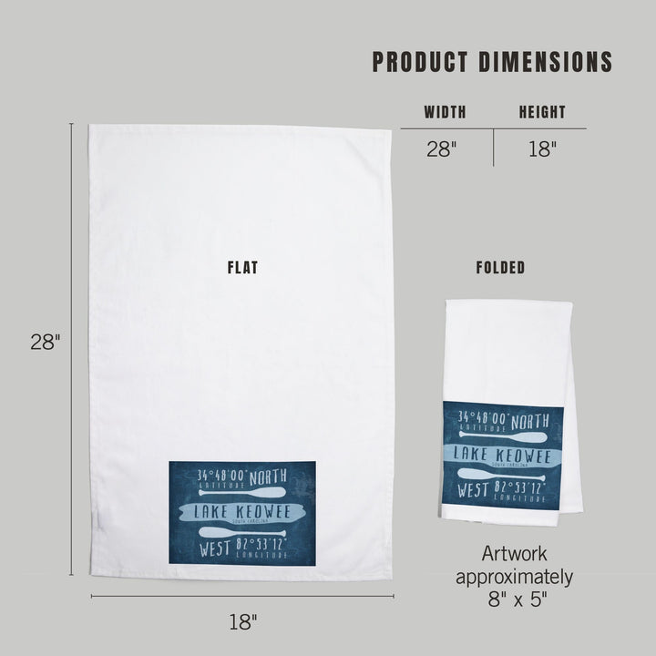 Lake Keowee, South Carolina, Lake Essentials, Latitude and Longitude, Organic Cotton Kitchen Tea Towels Kitchen Lantern Press 
