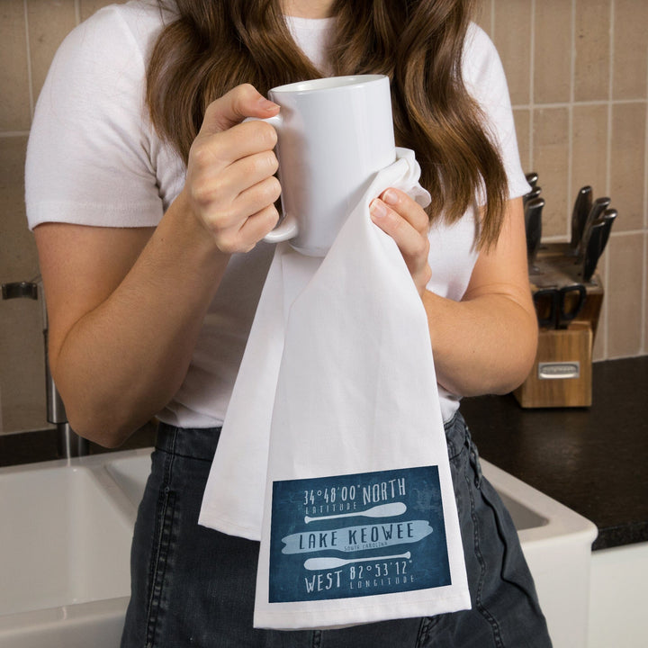 Lake Keowee, South Carolina, Lake Essentials, Latitude and Longitude, Organic Cotton Kitchen Tea Towels Kitchen Lantern Press 