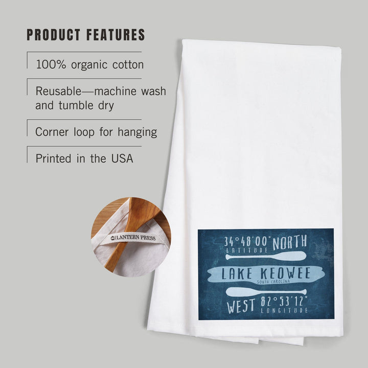 Lake Keowee, South Carolina, Lake Essentials, Latitude and Longitude, Organic Cotton Kitchen Tea Towels Kitchen Lantern Press 