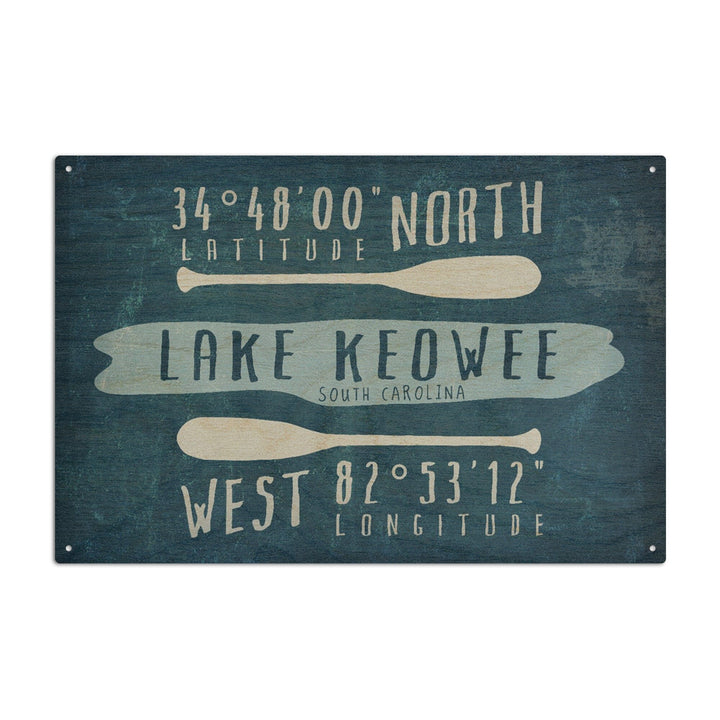 Lake Keowee, South Carolina, Lake Essentials, Latitude & Longitude, Lantern Press Artwork, Wood Signs and Postcards Wood Lantern Press 10 x 15 Wood Sign 