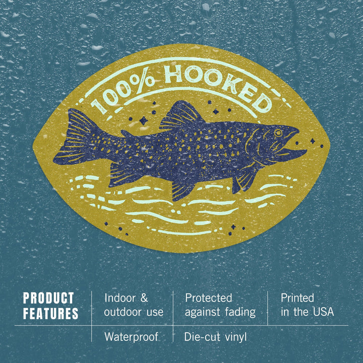 Lake Life Series, 100 Percent Hooked, Contour, Vinyl Sticker Sticker Lantern Press 