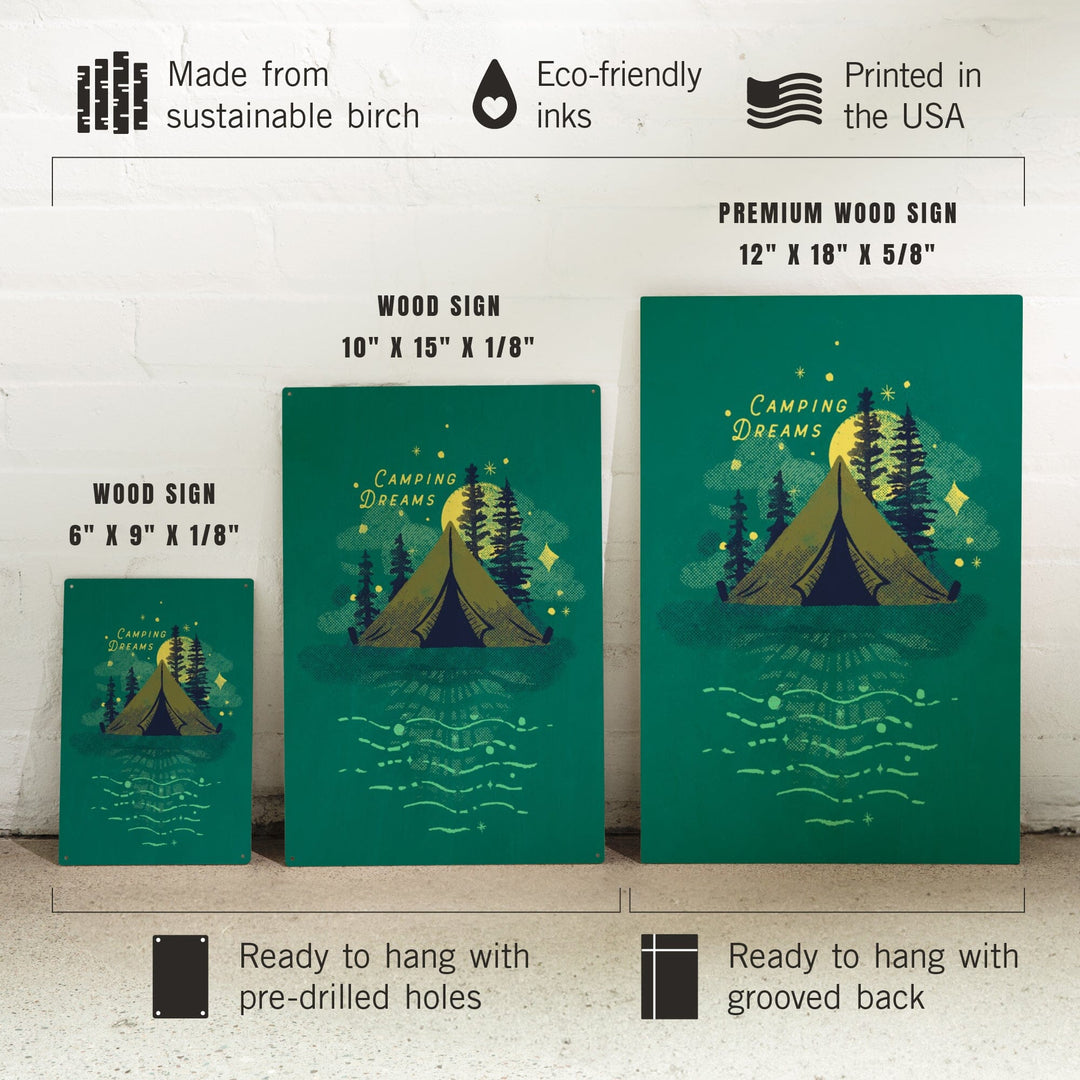 Lake Life Series, Camping Dreams, Wood Signs and Postcards - Lantern Press