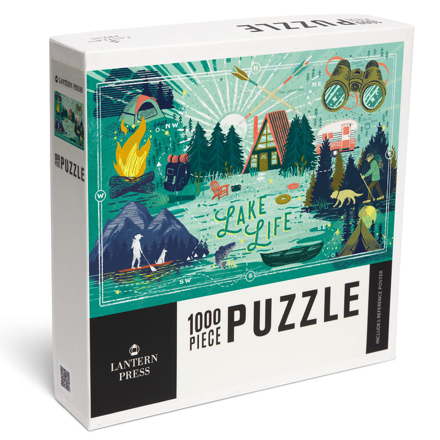 Lake Life Series, Collage, Landscape With Mountain, Jigsaw Puzzle Puzzle Lantern Press 