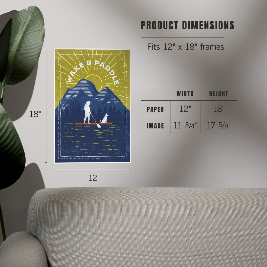 Lake Life Series, Wake And Paddle, Landscape With Mountain, Art & Giclee Prints - Lantern Press