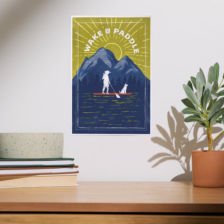 Lake Life Series, Wake And Paddle, Landscape With Mountain, Art & Giclee Prints - Lantern Press