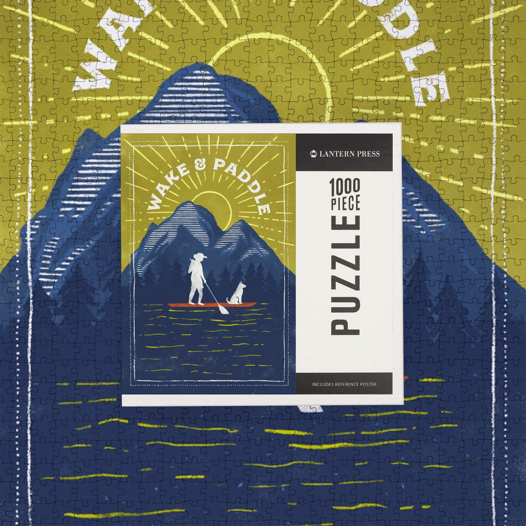 Lake Life Series, Wake And Paddle, Landscape With Mountain, Jigsaw Puzzle Puzzle Lantern Press 