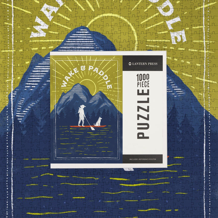 Lake Life Series, Wake And Paddle, Landscape With Mountain, Jigsaw Puzzle Puzzle Lantern Press 