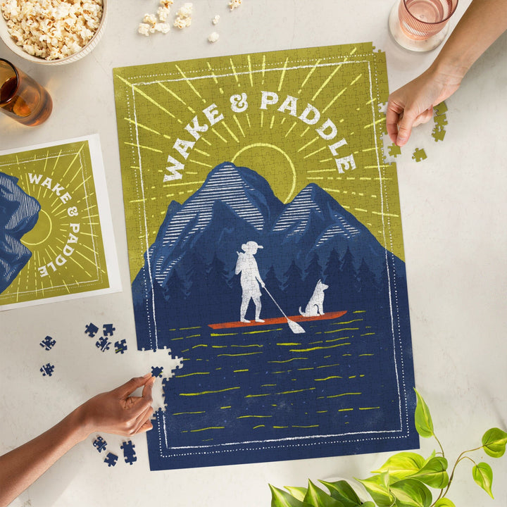 Lake Life Series, Wake And Paddle, Landscape With Mountain, Jigsaw Puzzle Puzzle Lantern Press 