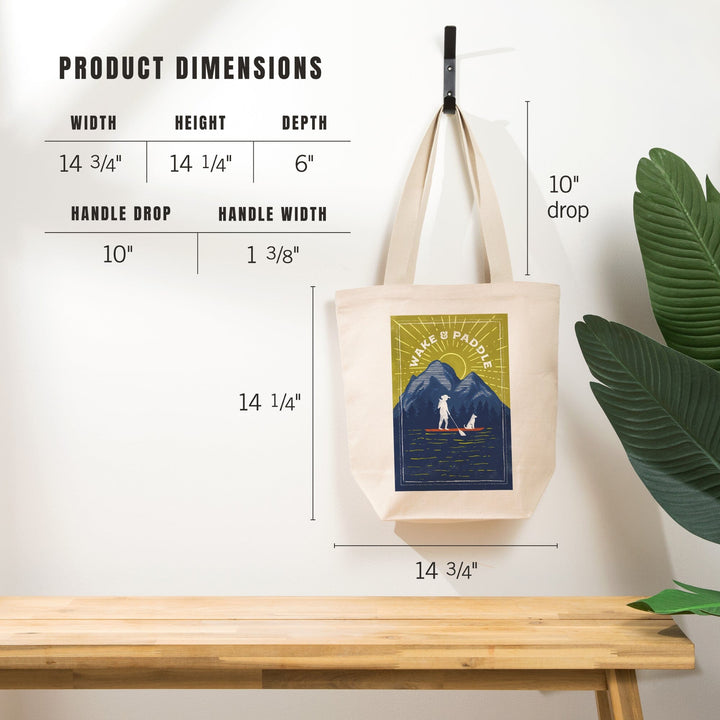 Lake Life Series, Wake And Paddle, Landscape With Mountain, Tote Bag Totes Lantern Press 