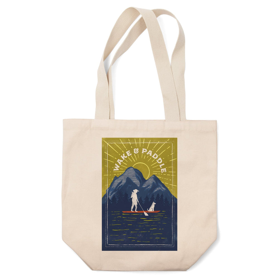 Lake Life Series, Wake And Paddle, Landscape With Mountain, Tote Bag Totes Lantern Press 