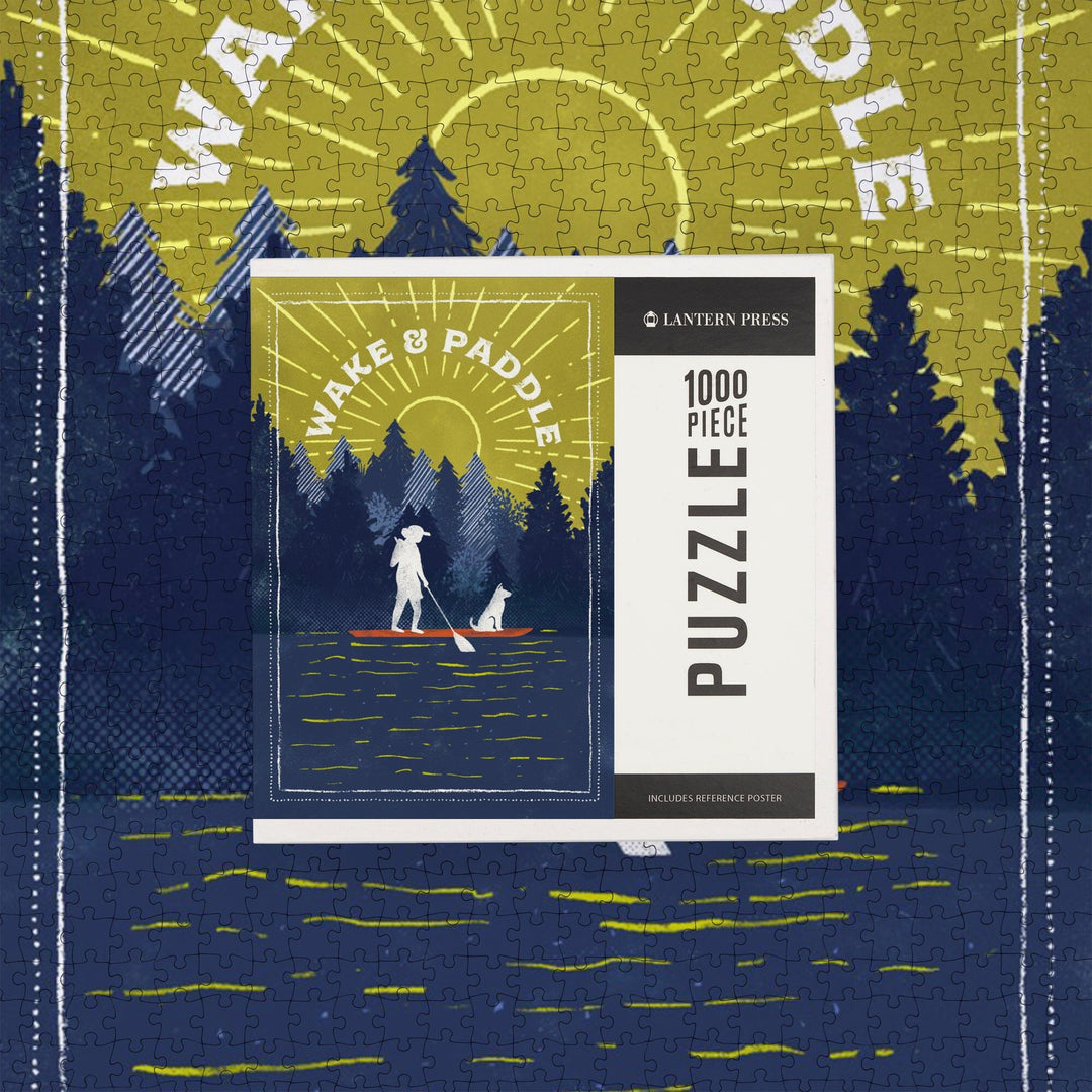 Lake Life Series, Wake and Paddle, Landscape With Trees, Jigsaw Puzzle Puzzle Lantern Press 