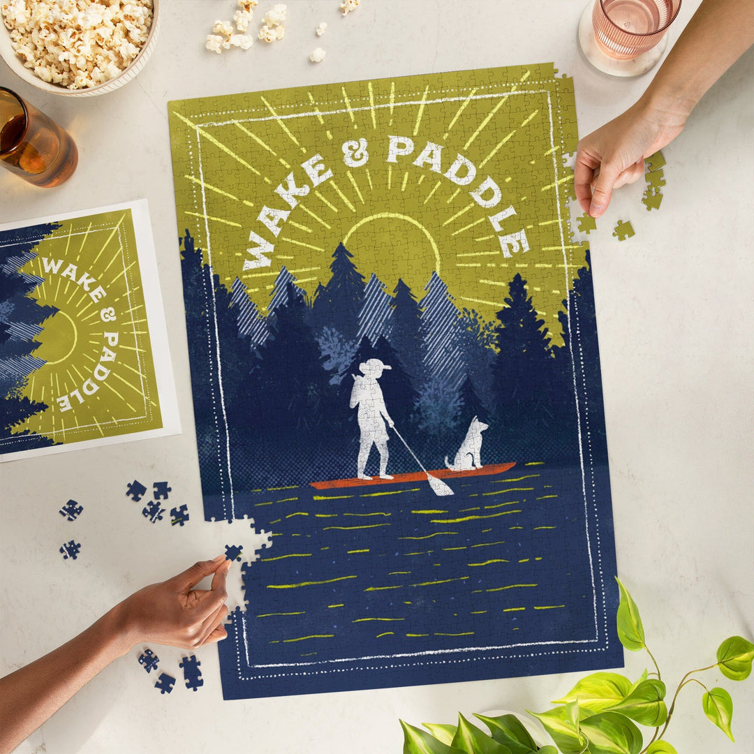 Lake Life Series, Wake and Paddle, Landscape With Trees, Jigsaw Puzzle Puzzle Lantern Press 