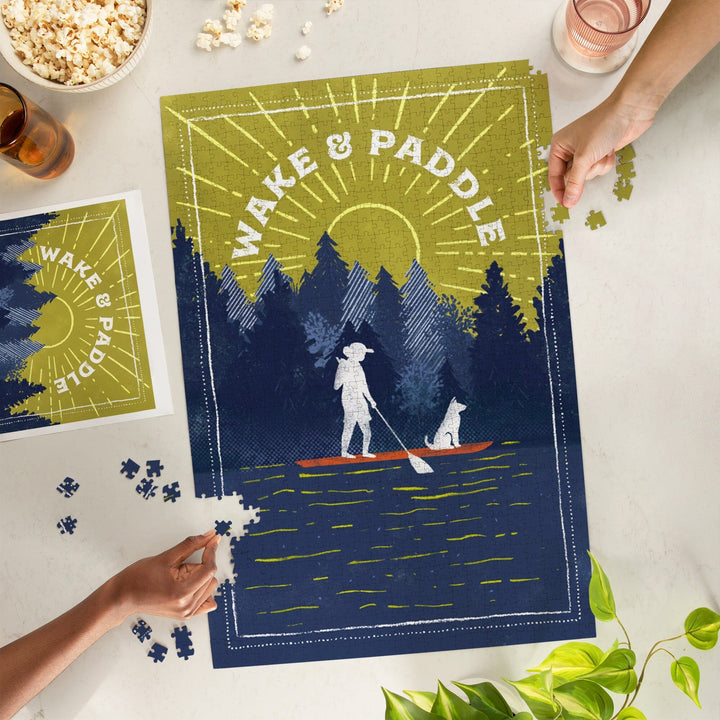 Lake Life Series, Wake and Paddle, Landscape With Trees, Jigsaw Puzzle Puzzle Lantern Press 
