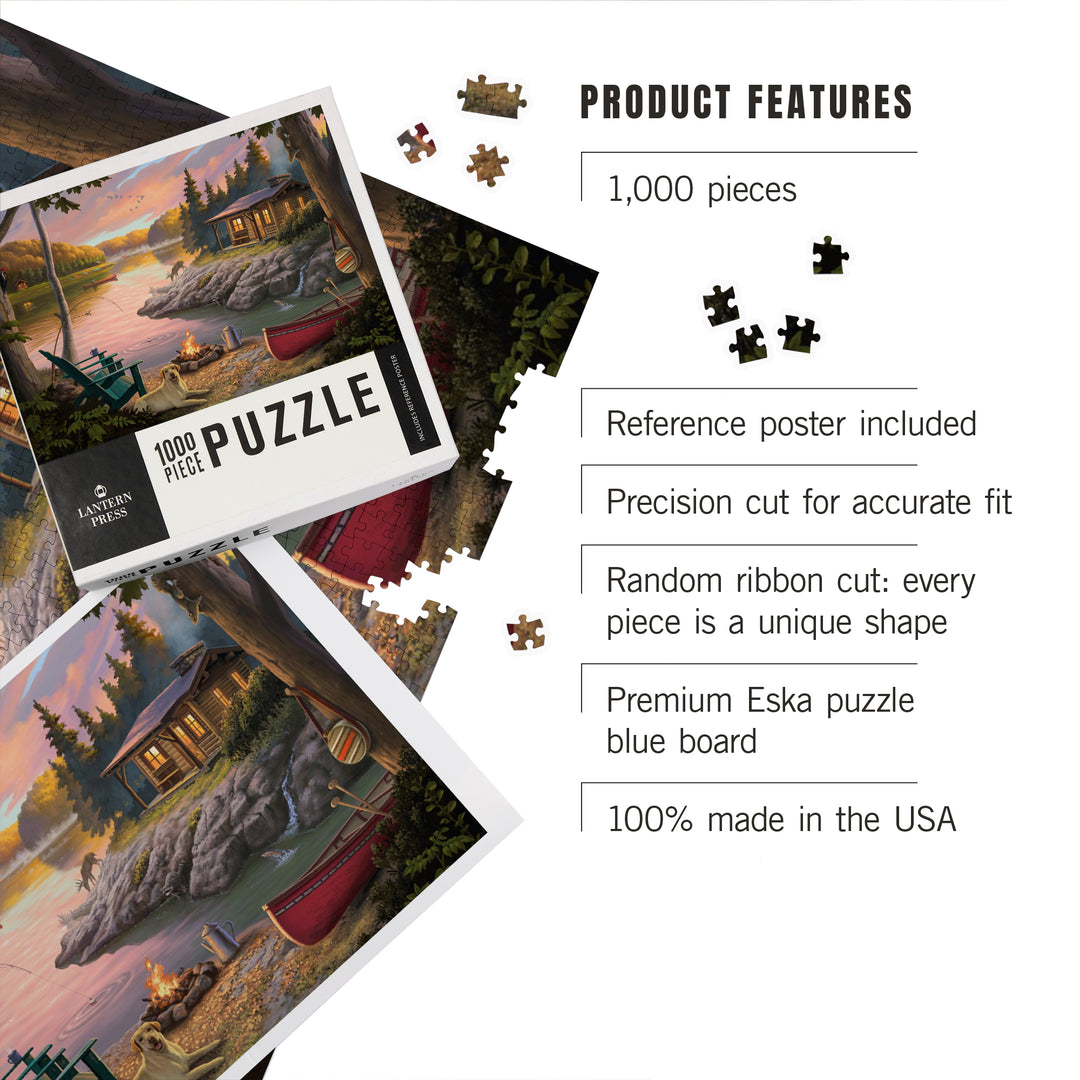 Lake Living, Cabin in Woods, Jigsaw Puzzle Puzzle Lantern Press 