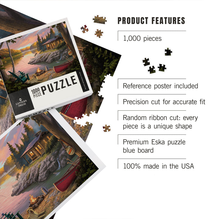 Lake Living, Cabin in Woods, Jigsaw Puzzle Puzzle Lantern Press 
