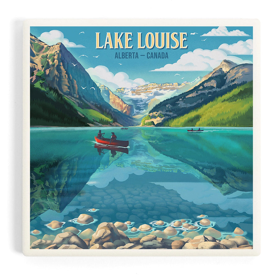 Lake Louise, Alberta, Canada, Lithograph, Summer on Lake Louise, Coasters Coasters Lantern Press 