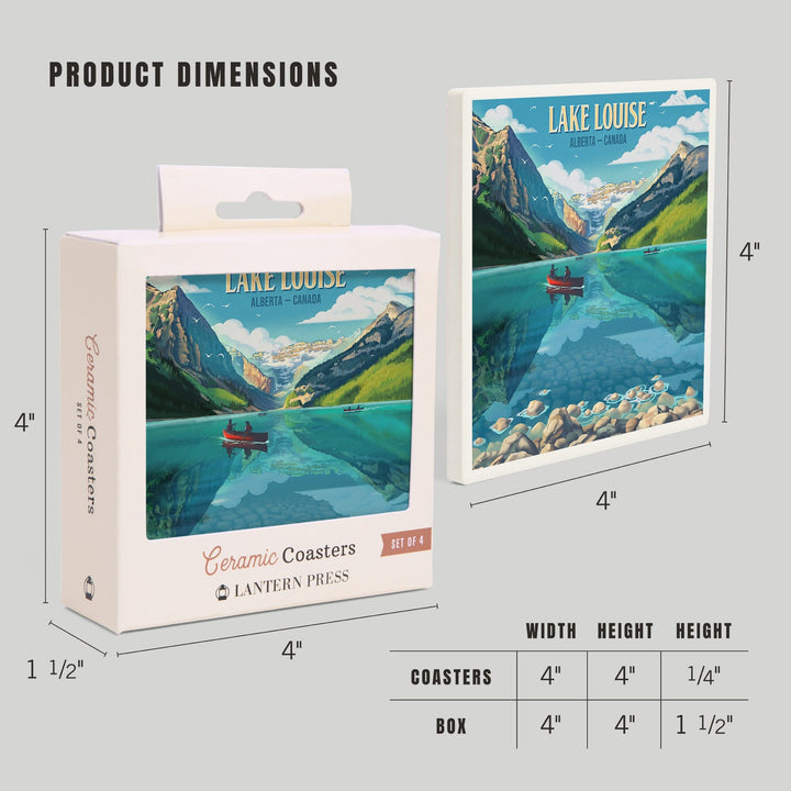 Lake Louise, Alberta, Canada, Lithograph, Summer on Lake Louise, Coasters Coasters Lantern Press 