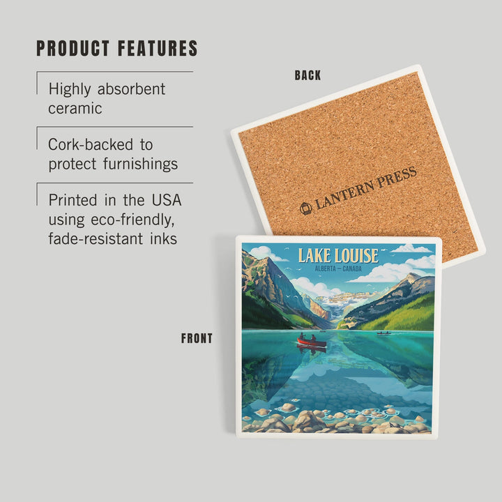 Lake Louise, Alberta, Canada, Lithograph, Summer on Lake Louise, Coasters Coasters Lantern Press 